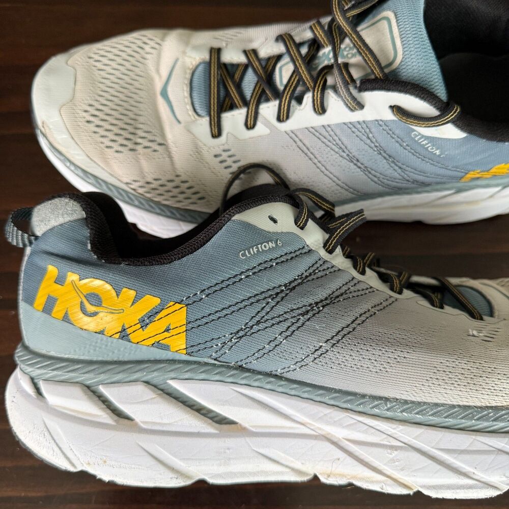 Size - 12 Hoka One One Clifton 6 Shoes Men's Gray Blue Running Max Cushion Road - Picture 2 of 11